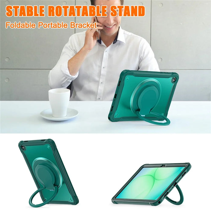 For Samsung Galaxy Tab A11+ Case Rotary Kickstand PC + TPU + Silicone Tablet Cover - Midnight Green - 5