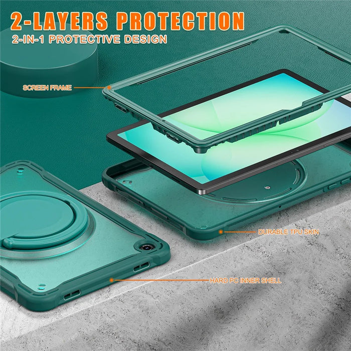 For Samsung Galaxy Tab A11+ Case Rotary Kickstand PC + TPU + Silicone Tablet Cover - Midnight Green - 6