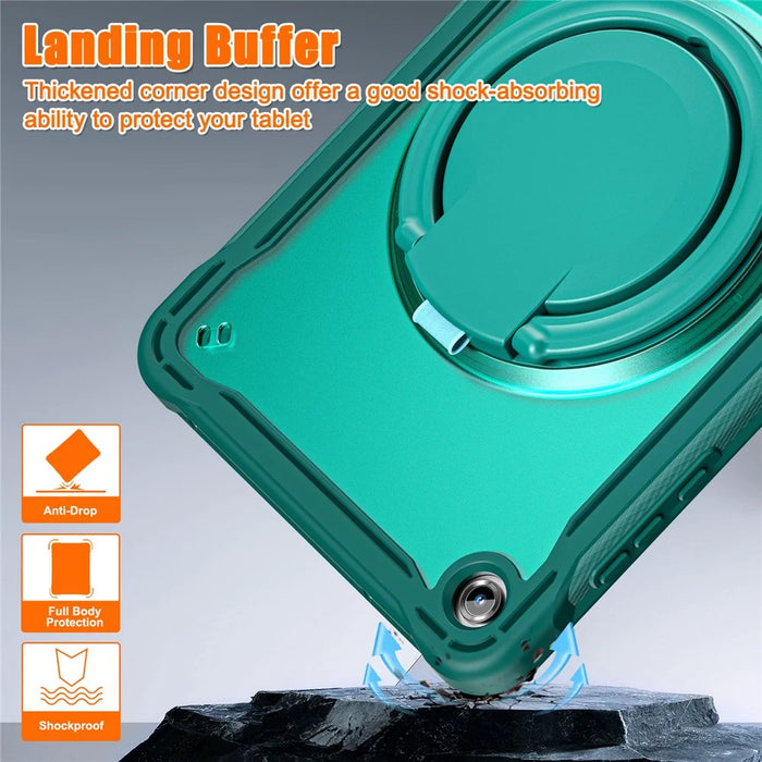For Samsung Galaxy Tab A11+ Case Rotary Kickstand PC + TPU + Silicone Tablet Cover - Midnight Green - 7