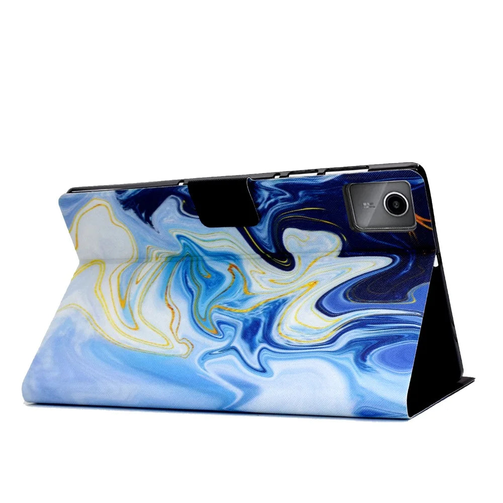 For Lenovo Xiaoxin Pad 12.1 (2025) Case Stand Pattern Printed Leather Cover - Blue Marble - 4