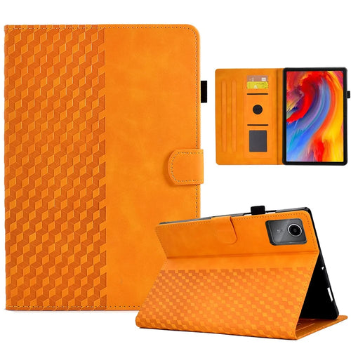 For Lenovo Xiaoxin Pad 12.1 (2025) Case Card Slots Block Pattern Leather Cover - Khaki - 1