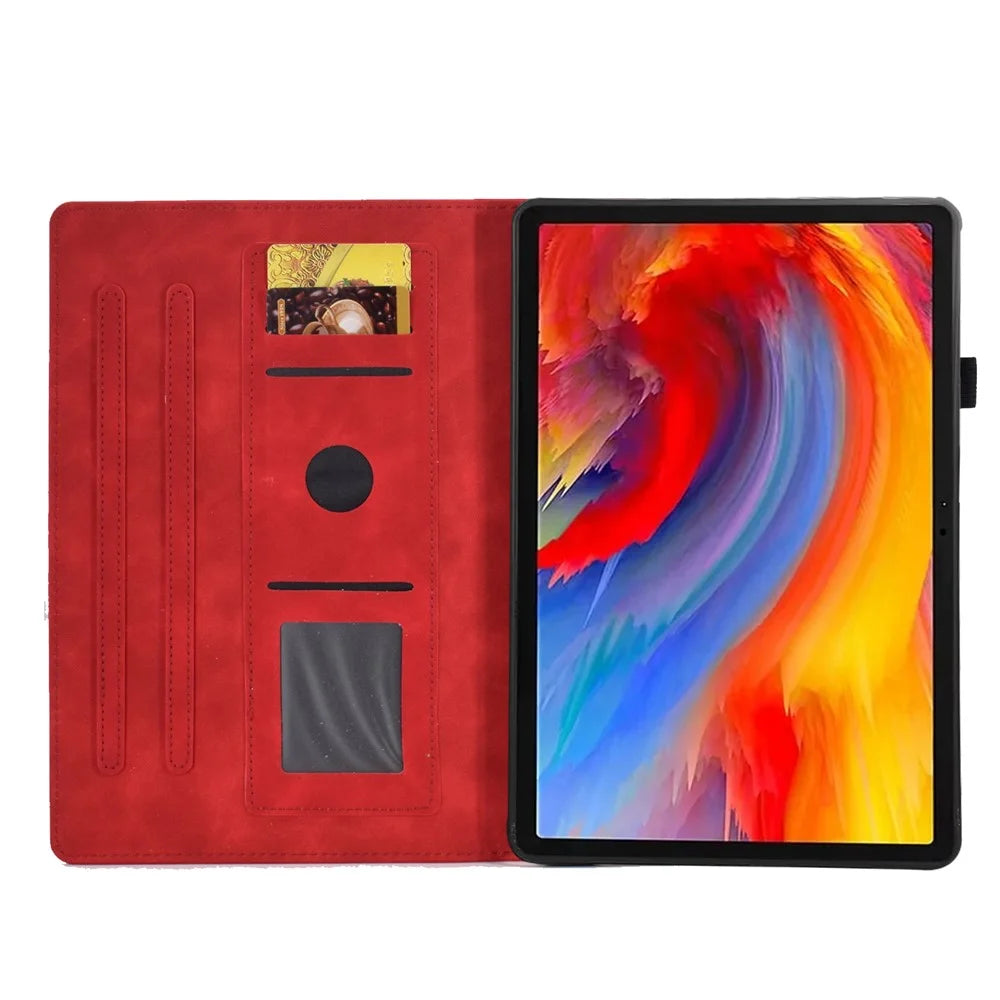 For Lenovo Xiaoxin Pad 12.1 (2025) Case Flower Butterfly Imprinted Card Slots Leather Cover - Red - 2