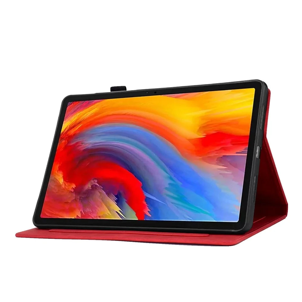 For Lenovo Xiaoxin Pad 12.1 (2025) Case Flower Butterfly Imprinted Card Slots Leather Cover - Red - 3