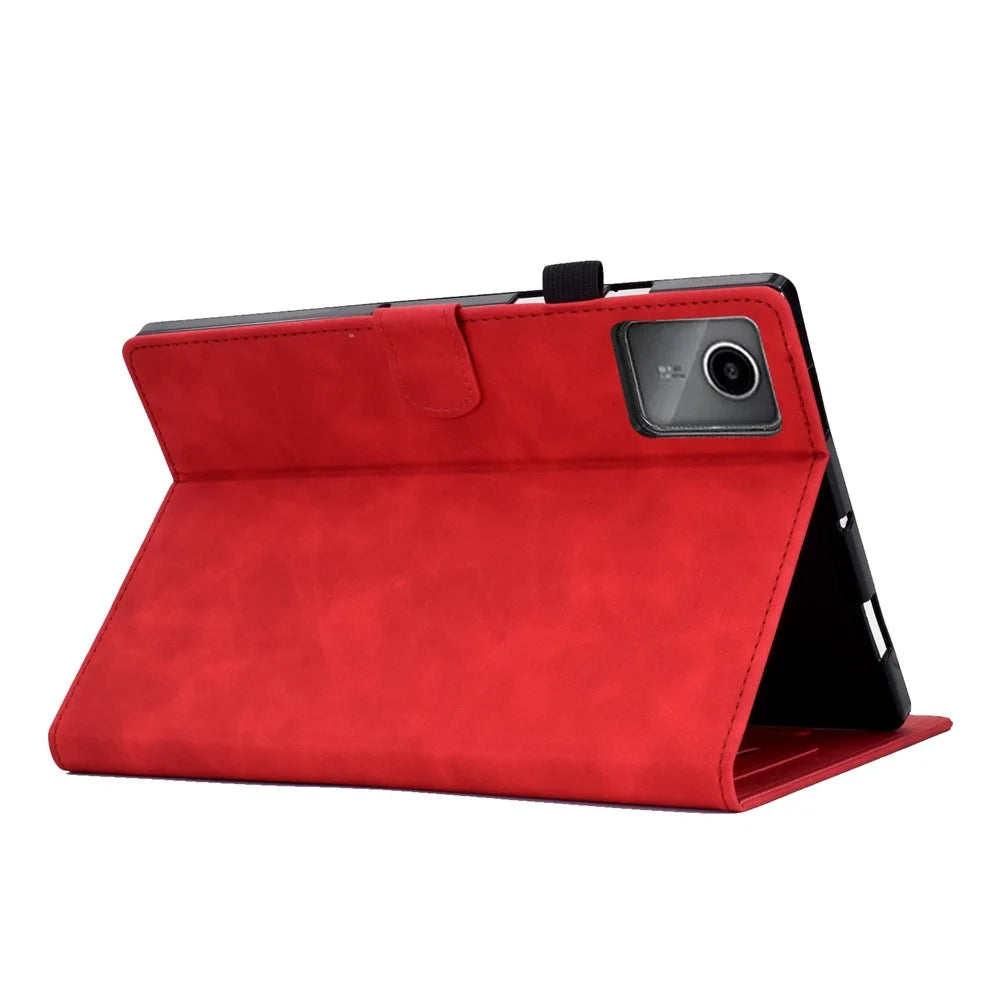 For Lenovo Xiaoxin Pad 12.1 (2025) Case Flower Butterfly Imprinted Card Slots Leather Cover - Red - 4