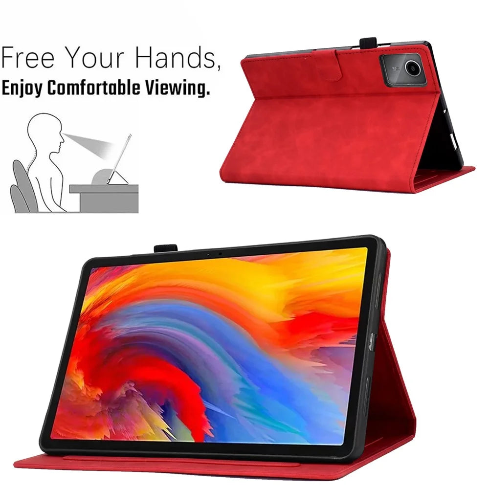 For Lenovo Xiaoxin Pad 12.1 (2025) Case Flower Butterfly Imprinted Card Slots Leather Cover - Red - 6