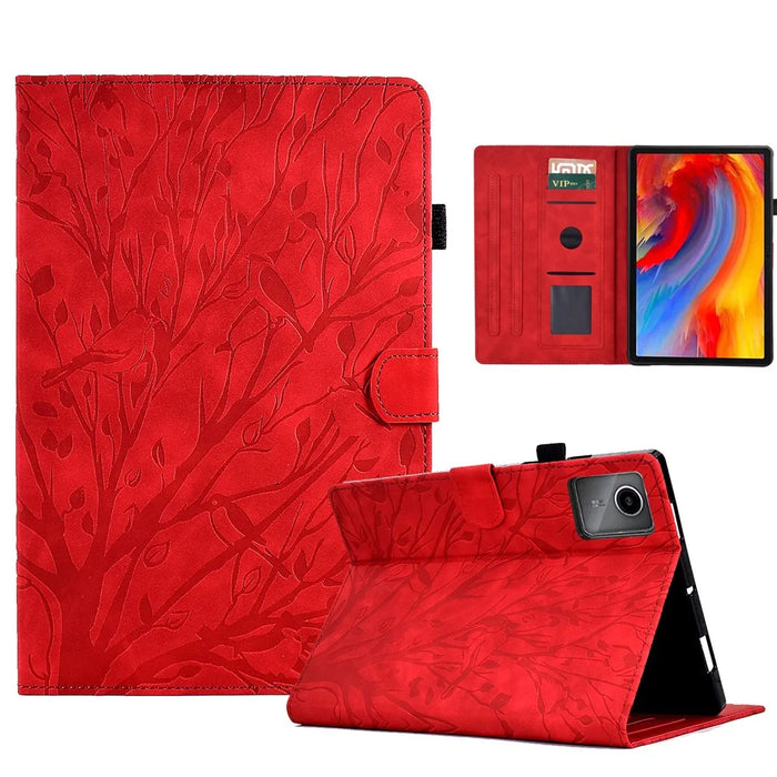 For Lenovo Xiaoxin Pad 12.1 (2025) Leather Case Tree Pattern Card Slots Stand Cover - Red - 1