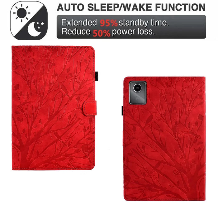For Lenovo Xiaoxin Pad 12.1 (2025) Leather Case Tree Pattern Card Slots Stand Cover - Red - 5