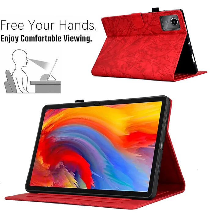 For Lenovo Xiaoxin Pad 12.1 (2025) Leather Case Tree Pattern Card Slots Stand Cover - Red - 6