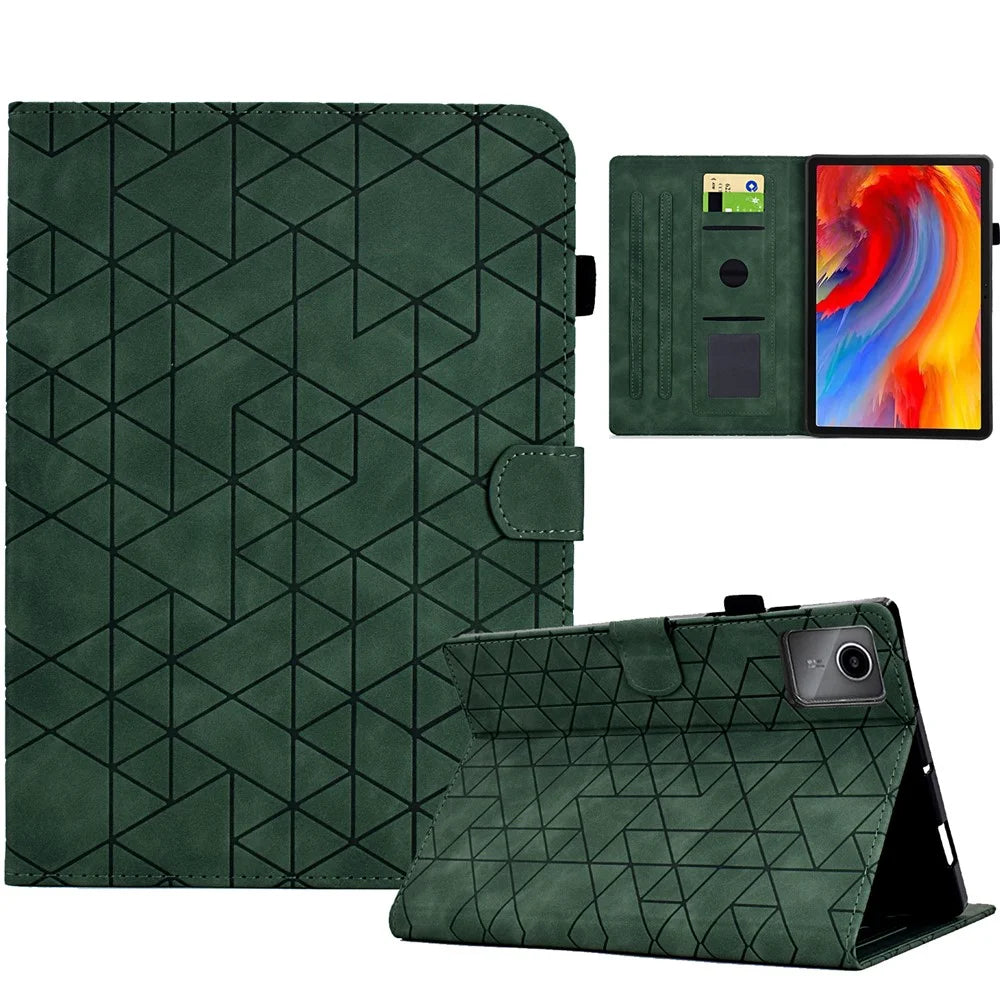 For Lenovo Xiaoxin Pad 12.1 (2025) Case Card Slots Stand Rhombus Auto Wake / Sleep Leather Cover - Green - 1