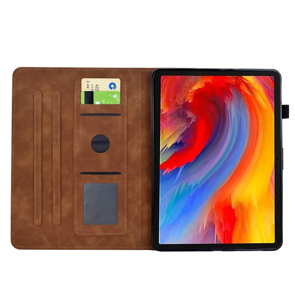 For Lenovo Xiaoxin Pad 12.1 (2025) Case Flower Bird Imprinted Card Holder Leather Tablet Cover - Brown - 2