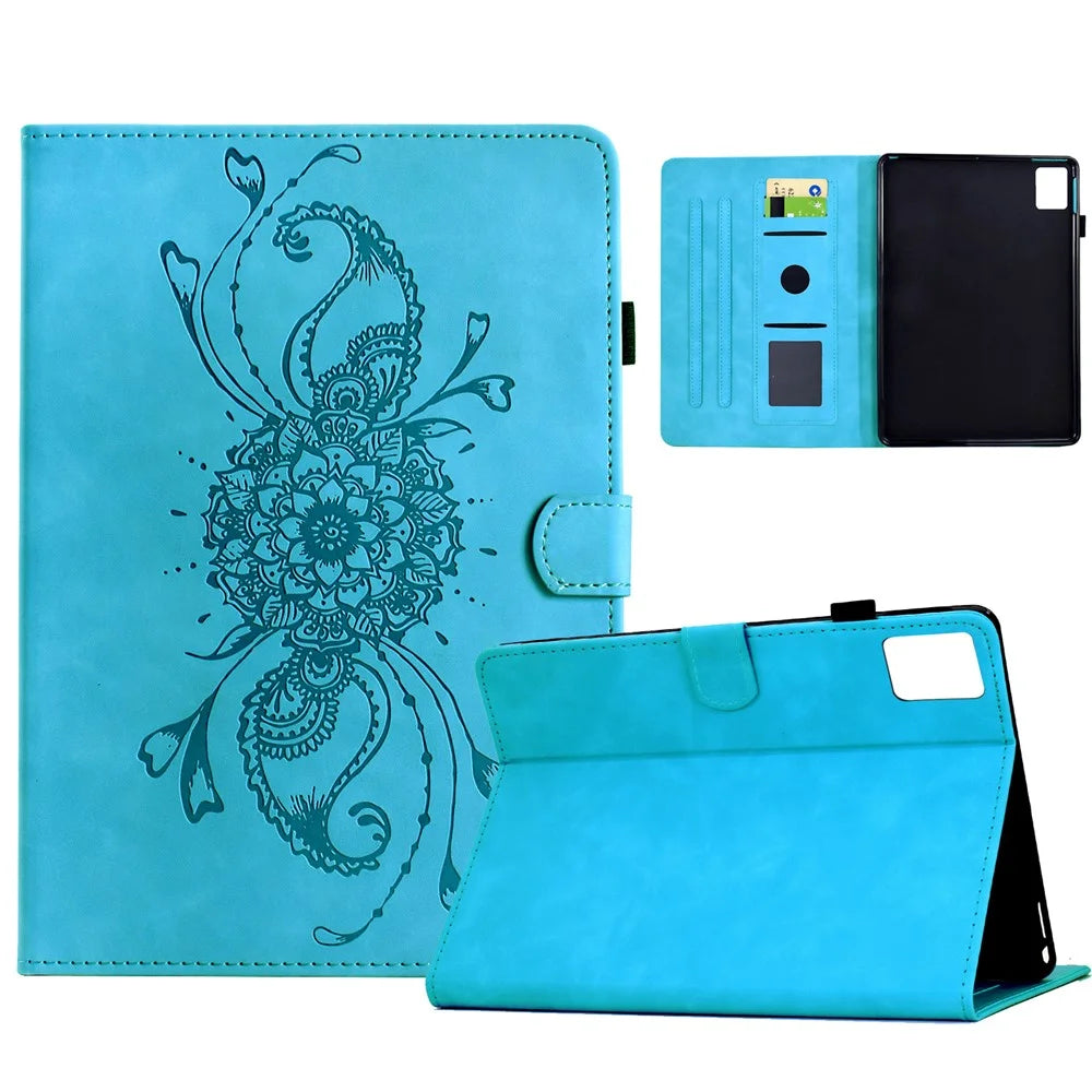For Lenovo Xiaoxin Pad 12.1 (2025) Case Mandala Imprinted Leather Tablet Cover with Card Slots - Sky Blue - 1