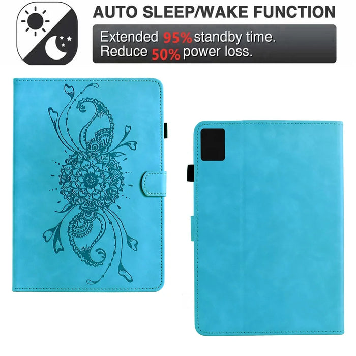 For Lenovo Xiaoxin Pad 12.1 (2025) Case Mandala Imprinted Leather Tablet Cover with Card Slots - Sky Blue - 4