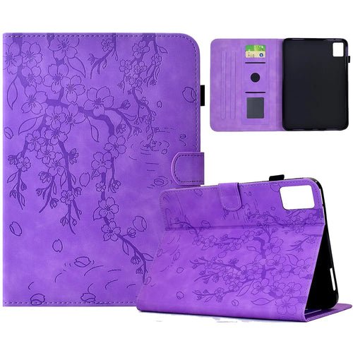 For Lenovo Xiaoxin Pad 12.1 (2025) Leather Case Plum Blossom Stand Card Slots Tablet Cover - Light Purple - 1