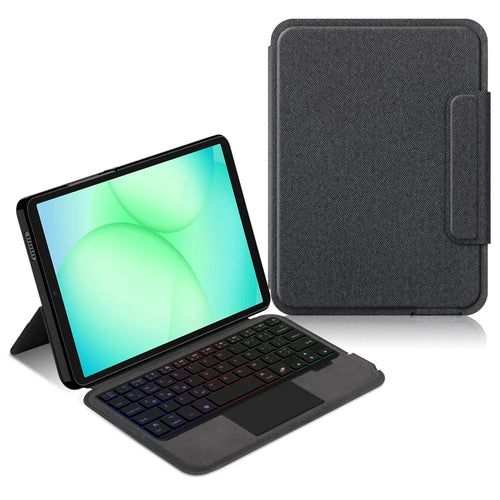 For Samsung Galaxy Tab A11 Leather Case + Touchpad Bluetooth-Compatible Keyboard with Backlit - 1