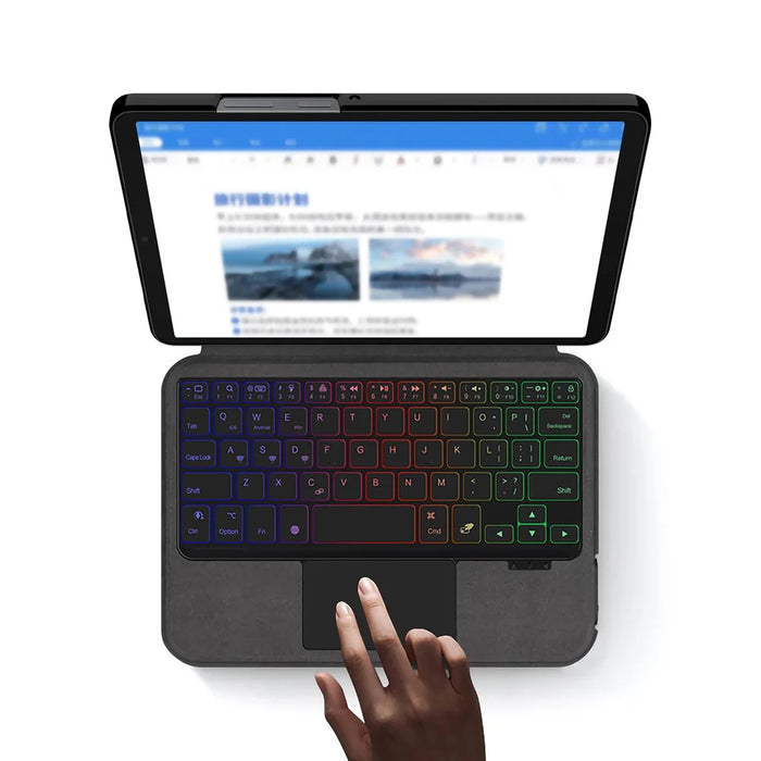 For Samsung Galaxy Tab A11 Leather Case + Touchpad Bluetooth-Compatible Keyboard with Backlit - 7