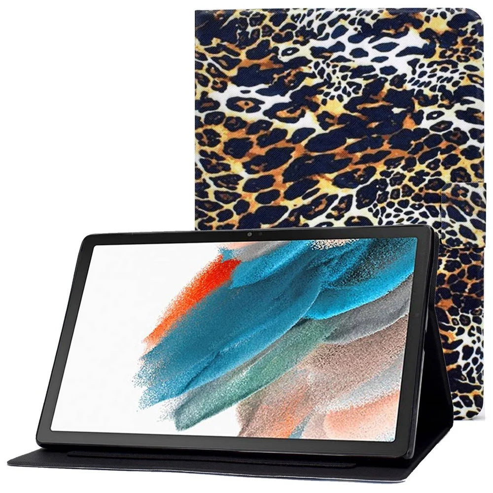 For Samsung Galaxy Tab A8 10.5 (2021) SM-X200 / X205 / Tab A8 10.5 (2022) Anti-drop Magnetic Pattern Printing Cover Folio Flip Auto Wake / Sleep PU Leather Stand Case with Card Slots - Leopard - 1