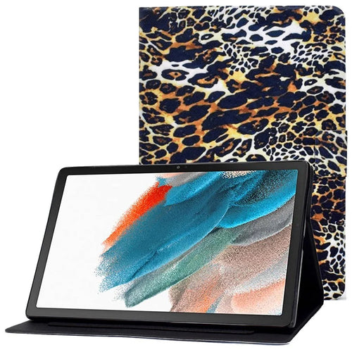 For Samsung Galaxy Tab A8 10.5 (2021) SM-X200 / X205 / Tab A8 10.5 (2022) Anti-drop Magnetic Pattern Printing Cover Folio Flip Auto Wake / Sleep PU Leather Stand Case with Card Slots - Leopard - 1