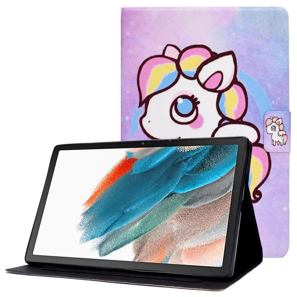 For Samsung Galaxy Tab A8 10.5 (2021) SM-X200 / X205 / Tab A8 10.5 (2022) Dual-sided Magnetic Pattern Printing Cover Anti-drop PU Leather Stand Stitching Case with Card Slots - Colorful Horse - 1