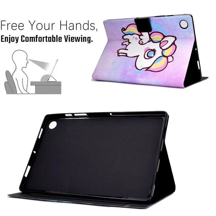 For Samsung Galaxy Tab A8 10.5 (2021) SM-X200 / X205 / Tab A8 10.5 (2022) Dual-sided Magnetic Pattern Printing Cover Anti-drop PU Leather Stand Stitching Case with Card Slots - Colorful Horse - 5