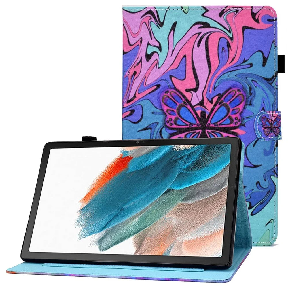 For Samsung Galaxy Tab A8 10.5 (2021) SM-X200 / X205 / Tab A8 10.5 (2022) PU Leather Pattern Printing Cover Smart Folio Stand Stitching Case with Card Slots and Pencil Holder - Butterfly - 1