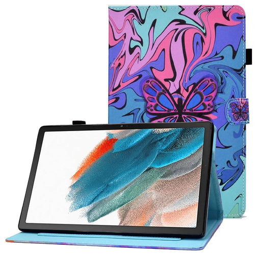 For Samsung Galaxy Tab A8 10.5 (2021) SM-X200 / X205 / Tab A8 10.5 (2022) PU Leather Pattern Printing Cover Smart Folio Stand Stitching Case with Card Slots and Pencil Holder - Butterfly - 1
