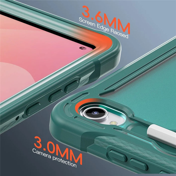 For Samsung Galaxy Tab S11 Case Kickstand PC + TPU + Silicone Tablet Cover with Rotary Hand Strap - Midnight Green - 7