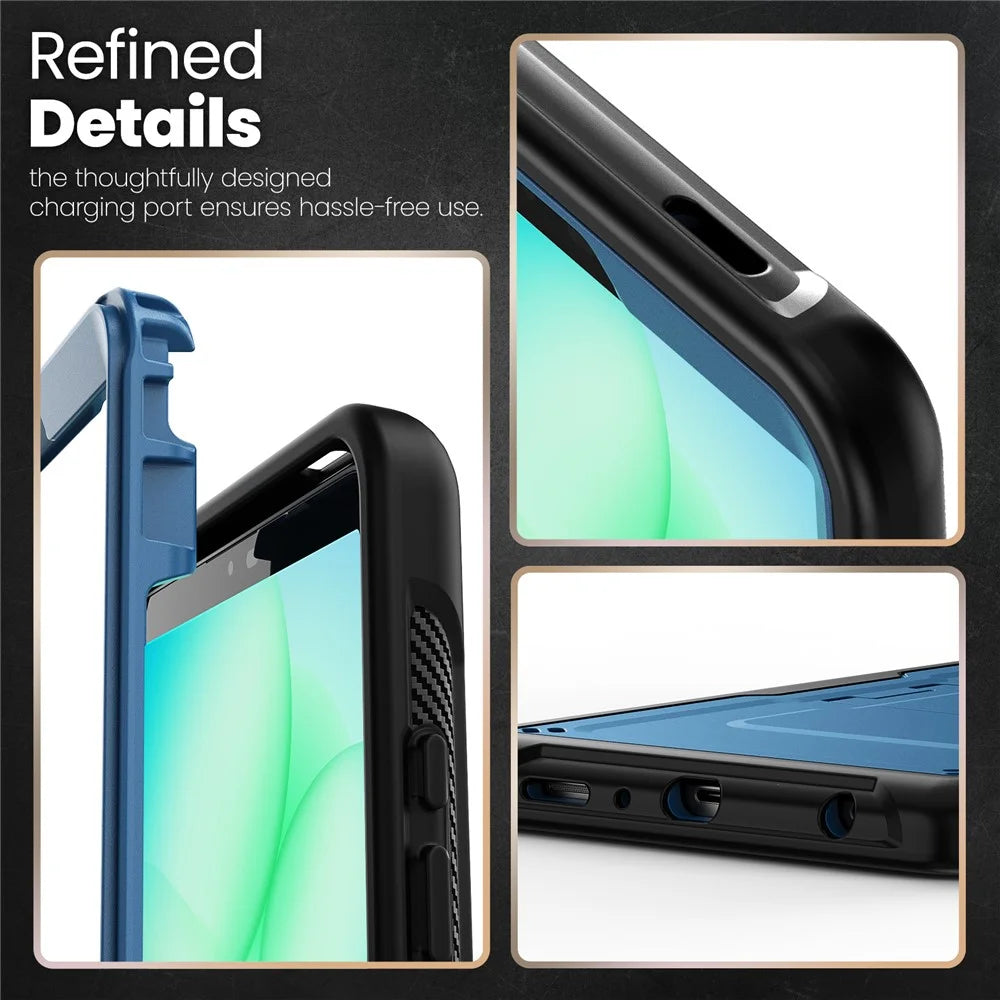 For Samsung Galaxy Tab A11 / A9 Case PC + TPE Tablet Cover with Hidden Zinc Alloy Kickstand - Navy Blue - 7