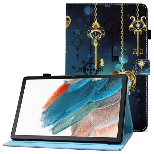 For Samsung Galaxy Tab A8 10.5 (2021) SM-X200 / X205 / Tab A8 10.5 (2022) Pattern Printing PU Leather Dual-sided Magnetic Cover Stand Stitching Case with Card Slots and Pencil Holder - Antique Clock - 1