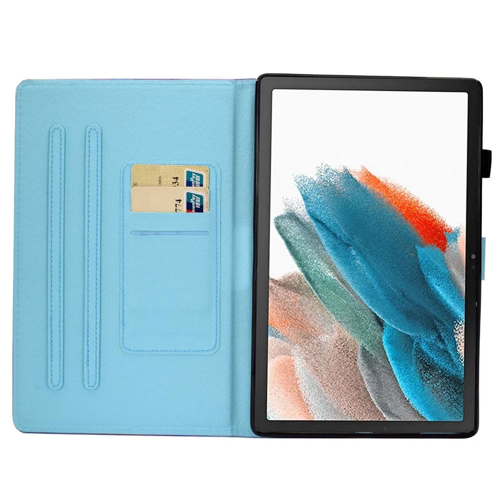 For Samsung Galaxy Tab A8 10.5 (2021) SM-X200 / X205 / Tab A8 10.5 (2022) Pattern Printing PU Leather Dual-sided Magnetic Cover Stand Stitching Case with Card Slots and Pencil Holder - Antique Clock - 2