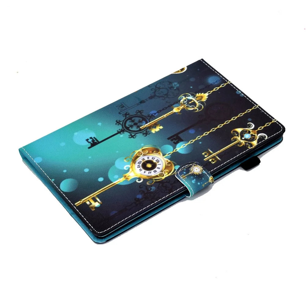 For Samsung Galaxy Tab A8 10.5 (2021) SM-X200 / X205 / Tab A8 10.5 (2022) Pattern Printing PU Leather Dual-sided Magnetic Cover Stand Stitching Case with Card Slots and Pencil Holder - Antique Clock - 5