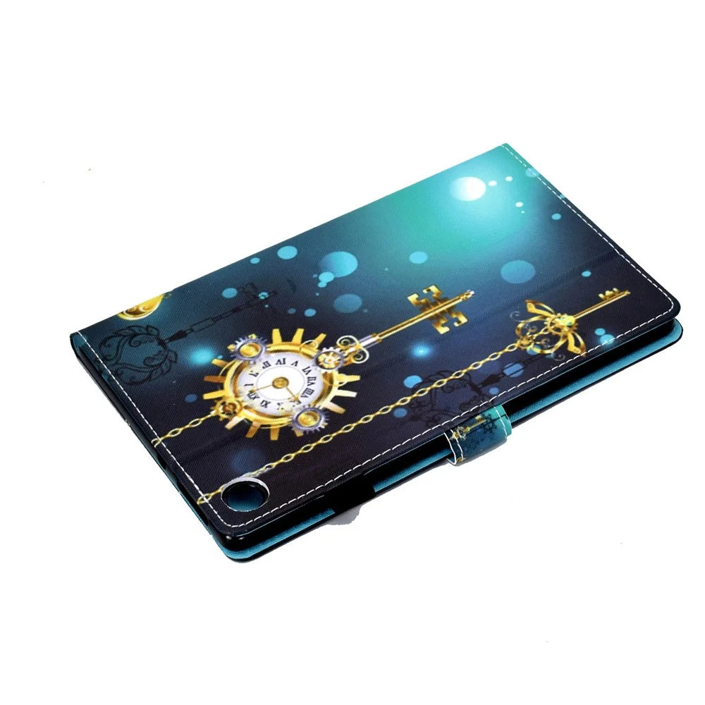 For Samsung Galaxy Tab A8 10.5 (2021) SM-X200 / X205 / Tab A8 10.5 (2022) Pattern Printing PU Leather Dual-sided Magnetic Cover Stand Stitching Case with Card Slots and Pencil Holder - Antique Clock - 6