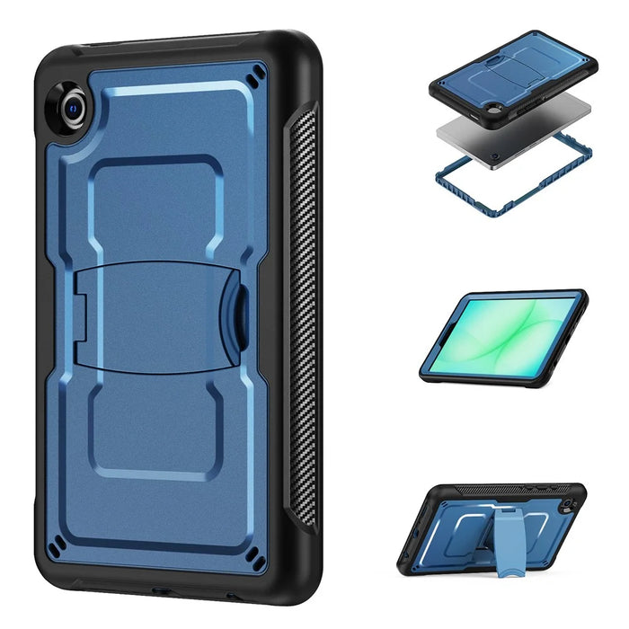 For Samsung Galaxy Tab A11 / A9 Case Hidden Zinc Alloy Kickstand PC + TPE Tablet Cover with Shoulder Strap - Navy Blue - 2