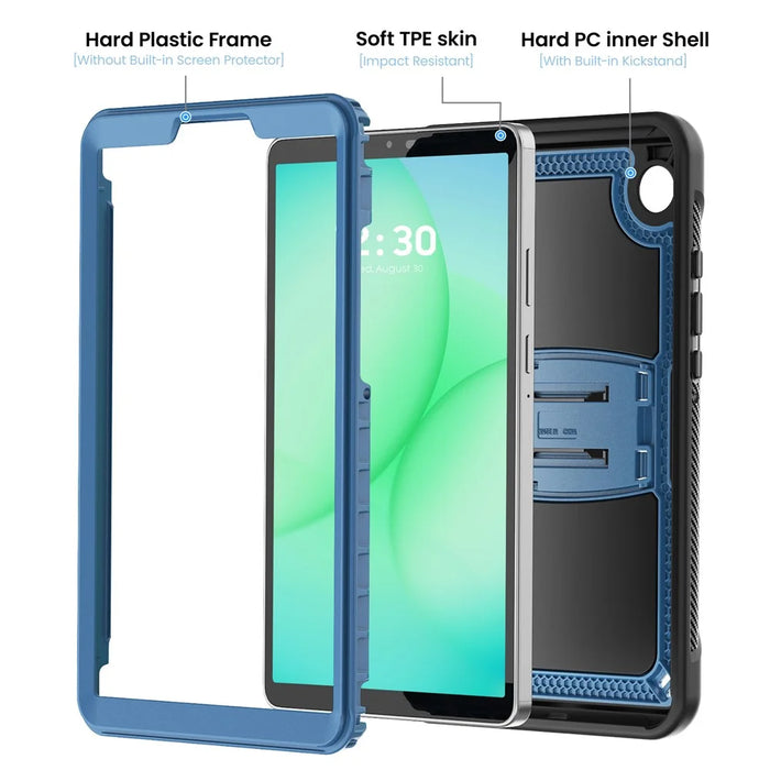 For Samsung Galaxy Tab A11 / A9 Case Hidden Zinc Alloy Kickstand PC + TPE Tablet Cover with Shoulder Strap - Navy Blue - 4