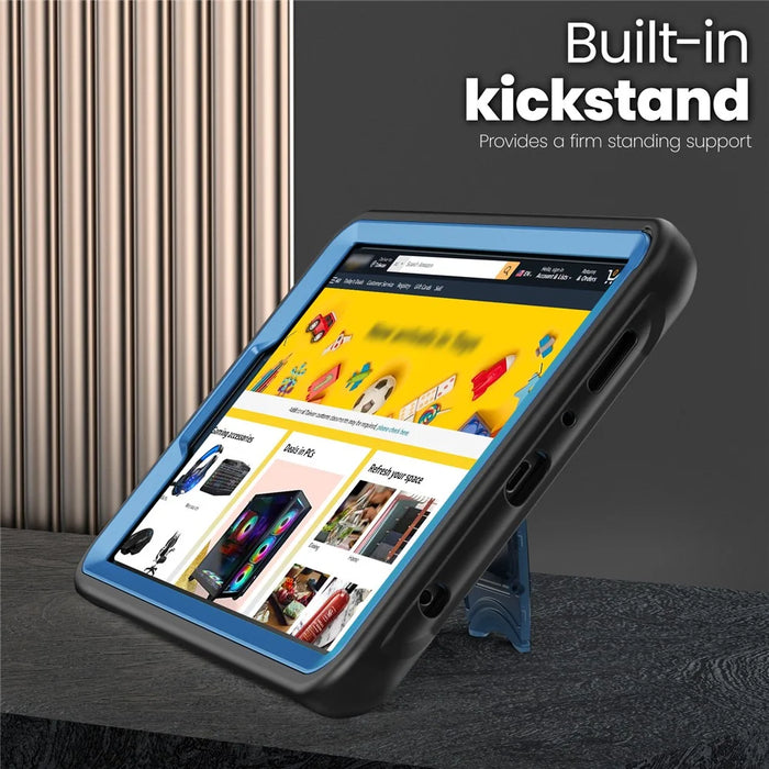 For Samsung Galaxy Tab A11 / A9 Case Hidden Zinc Alloy Kickstand PC + TPE Tablet Cover with Shoulder Strap - Navy Blue - 5