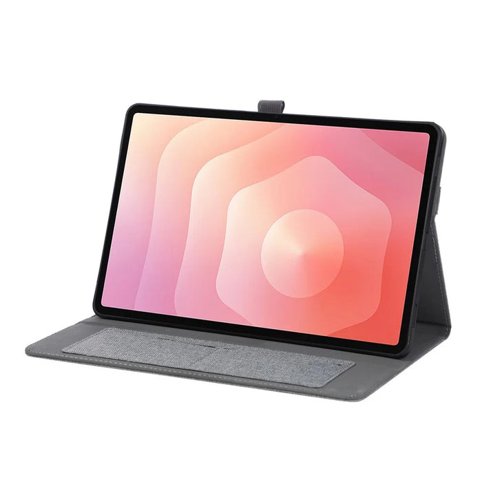 For Samsung Galaxy Tab S11 Case with Stand Card Holder Cloth Texture Leather Tablet Cover - Grey - 3