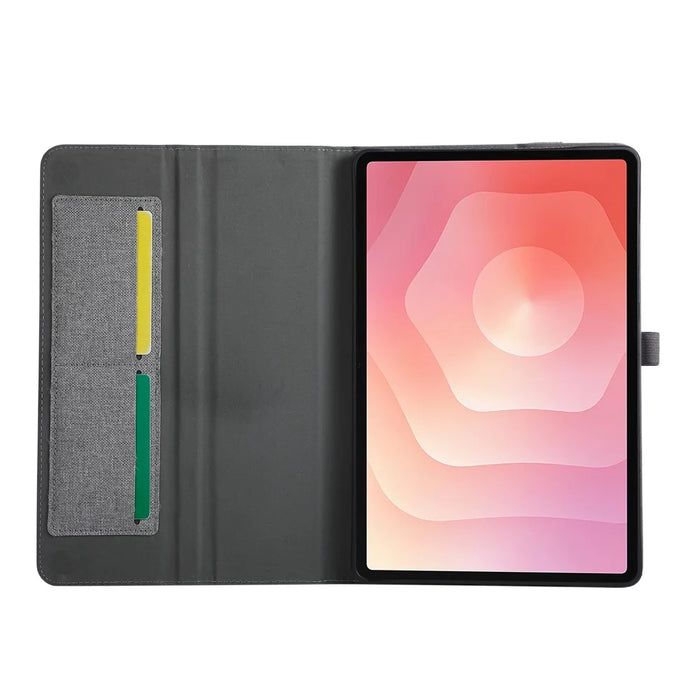 For Samsung Galaxy Tab S11 Case with Stand Card Holder Cloth Texture Leather Tablet Cover - Grey - 4