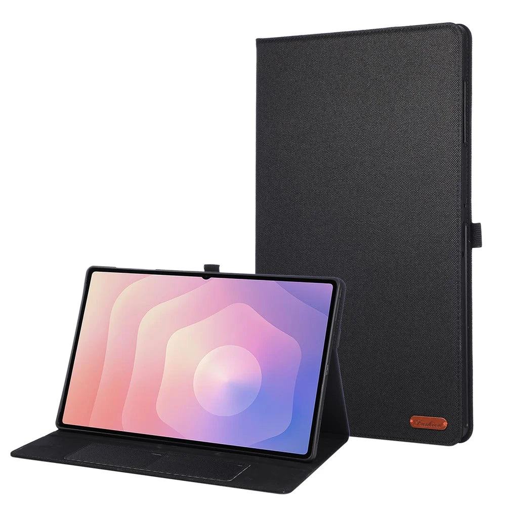 For Samsung Galaxy Tab S11 Ultra Case with Stand Card Holder Cloth Texture Leather Tablet Cover - Black - 1