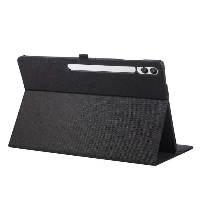 For Samsung Galaxy Tab S11 Ultra Case with Stand Card Holder Cloth Texture Leather Tablet Cover - Black - 2