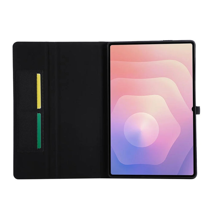 For Samsung Galaxy Tab S11 Ultra Case with Stand Card Holder Cloth Texture Leather Tablet Cover - Black - 4