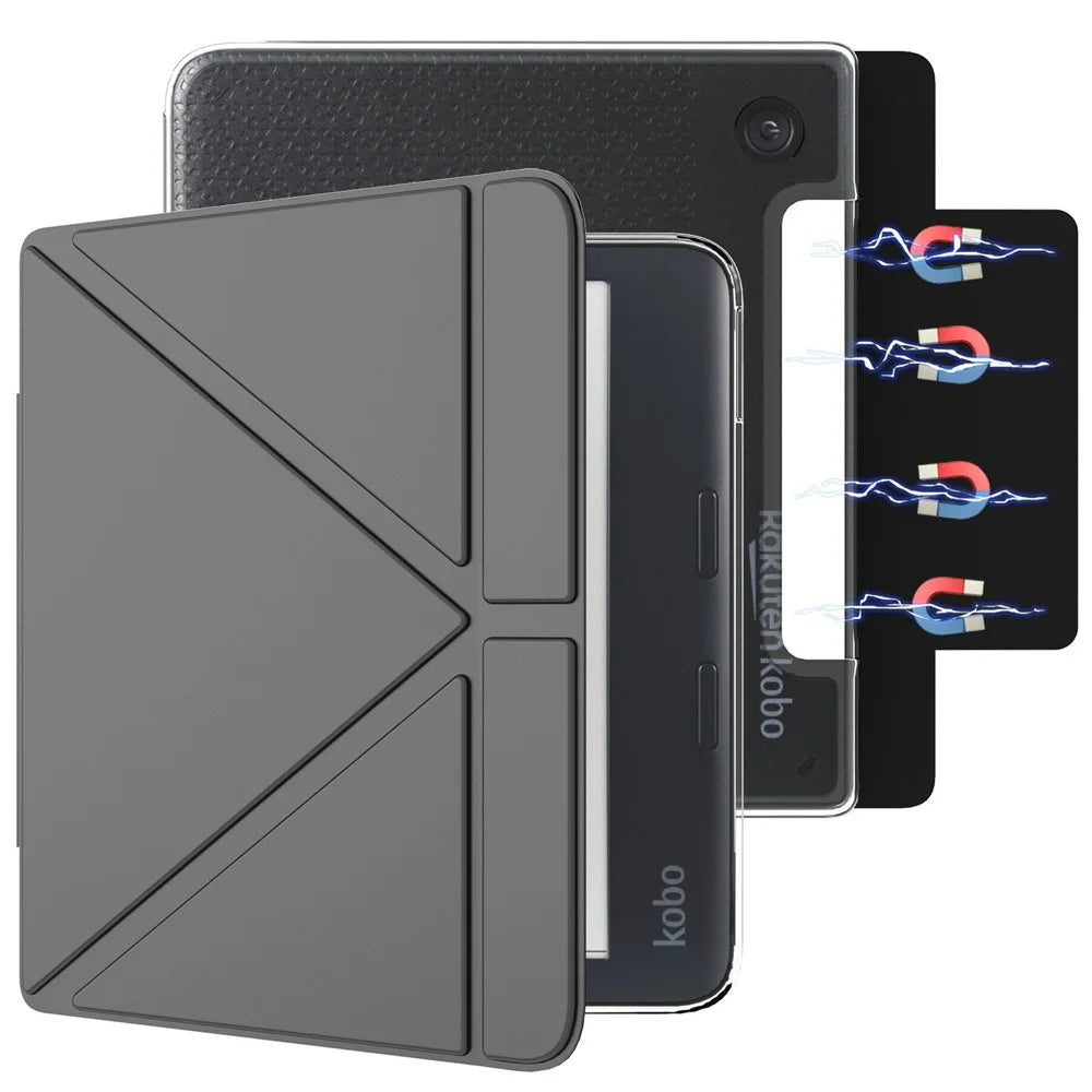 For Kobo Libra 2 PU Leather Case Magnetic Detachable Tablet Cover with V-Shape Stand, Auto Wake / Sleep - Black - 1