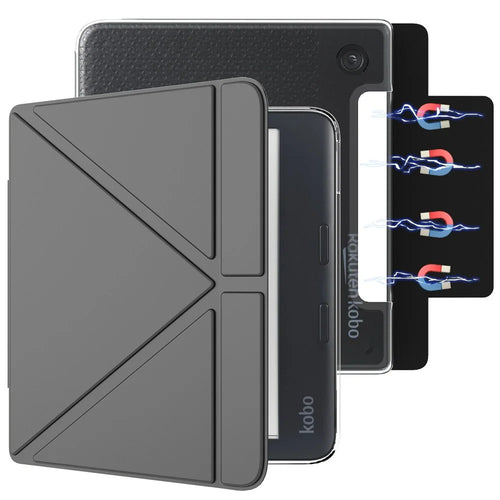 For Kobo Libra 2 PU Leather Case Magnetic Detachable Tablet Cover with V-Shape Stand, Auto Wake / Sleep - Black - 1