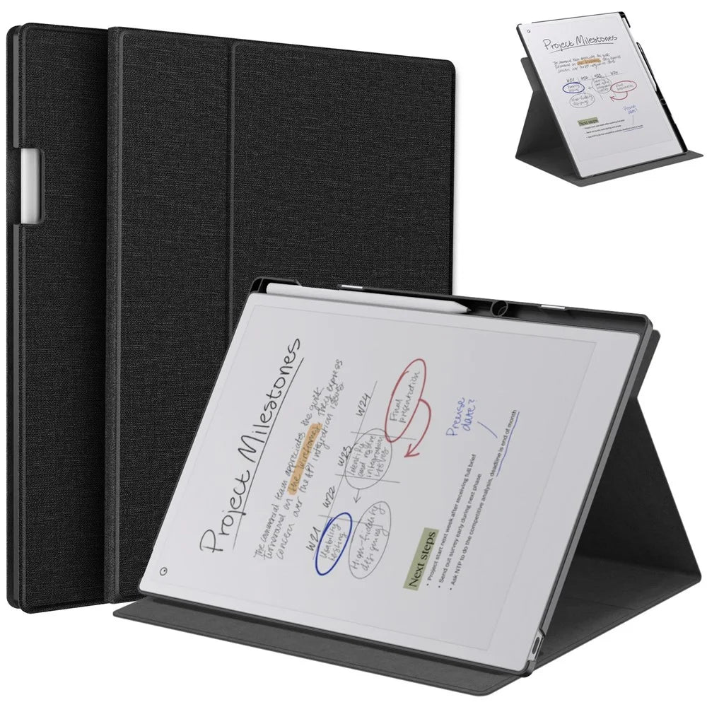 For ReMarkable Paper Pro E-Reader Case Auto Sleep Wake Slim Protective Cover with Pen Holder - Black - 1