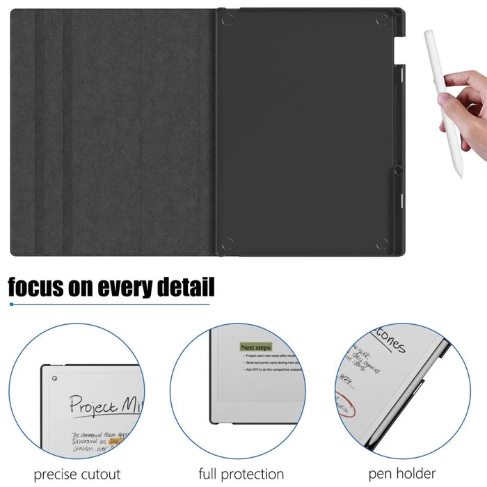 For ReMarkable Paper Pro E-Reader Case Auto Sleep Wake Slim Protective Cover with Pen Holder - Black - 6