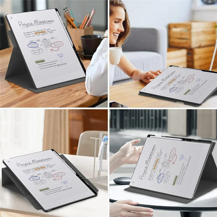 For ReMarkable Paper Pro E-Reader Case Auto Sleep Wake Slim Protective Cover with Pen Holder - Black - 7