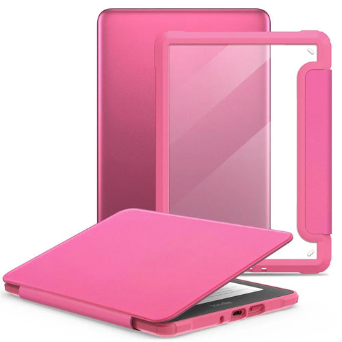 For Amazon Kindle Paperwhite (2024) Protective Case Clear Back Leather Flip Cover Support Auto Wake Sleep - Dark Rose - 1