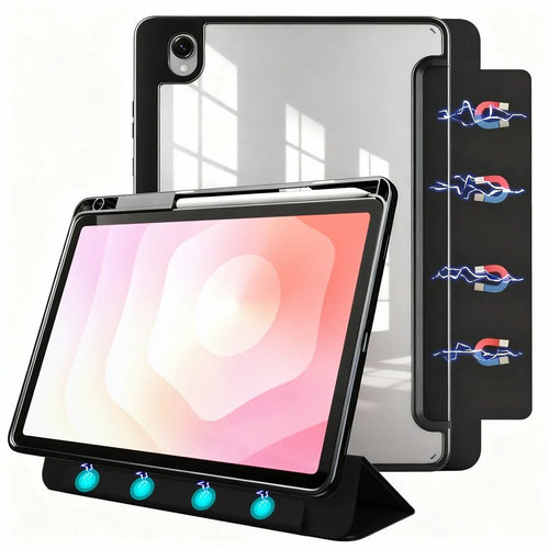 For Samsung Galaxy Tab S11 Folding Stand Leather Case Magnetic Detachable Tablet Cover with Auto Wake / Sleep - Black - 1