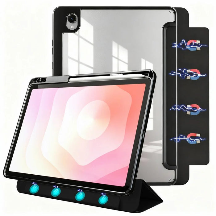 For Samsung Galaxy Tab S11 Folding Stand Leather Case Magnetic Detachable Tablet Cover with Auto Wake / Sleep - Black - 1