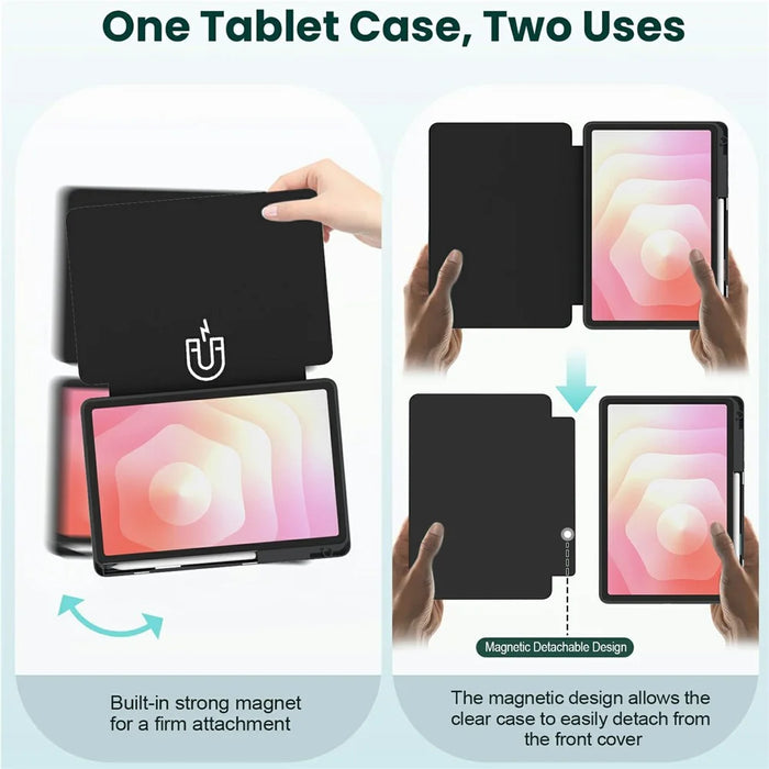 For Samsung Galaxy Tab S11 Folding Stand Leather Case Magnetic Detachable Tablet Cover with Auto Wake / Sleep - Black - 3