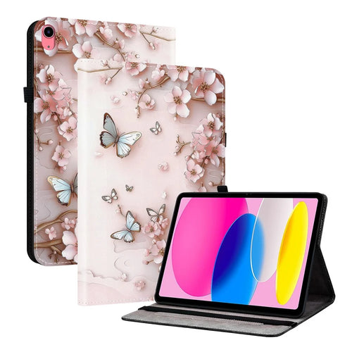 For iPad (2025)  /  10.9 (2022) Leather Case Pattern Printed Stand Tablet Cover with Card Slots - Pink Butterfly - 1