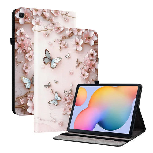 For Samsung Galaxy Tab S6 Lite (2024)  /  (2022) Leather Case Pattern Printed Stand Tablet Cover with Card Slots - Pink Butterfly - 1